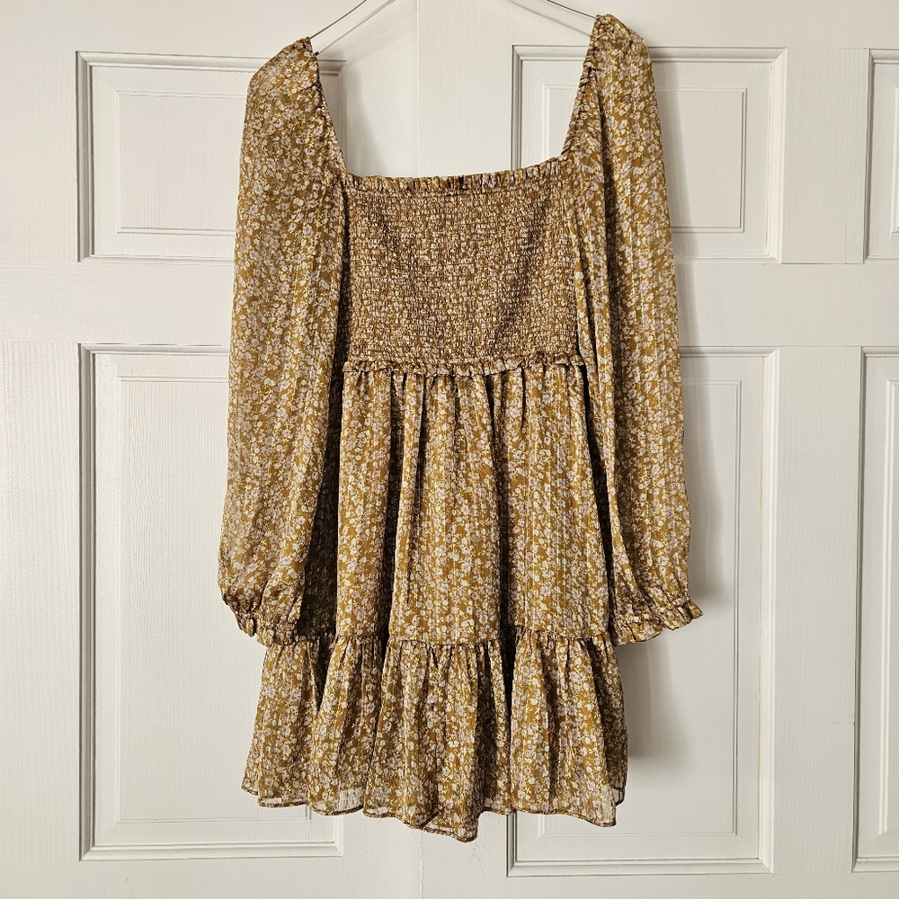 Reset By Jane Lena Babydoll Dress Gold Floral Size Large NWT - Picture 8 of 9